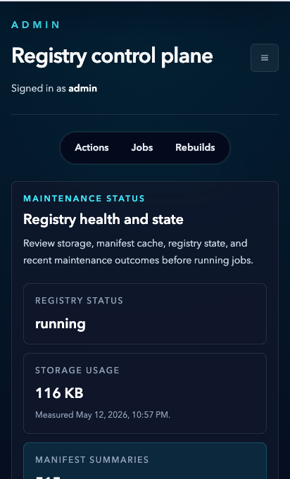 Registry control plane mobile maintenance view
